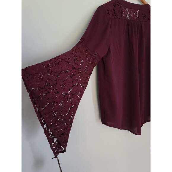 NWT Knox Rose Womens Boho Bell Sleeve Blouse Tunic Top Burgundy Red Lace Size S - Picture 1 of 10